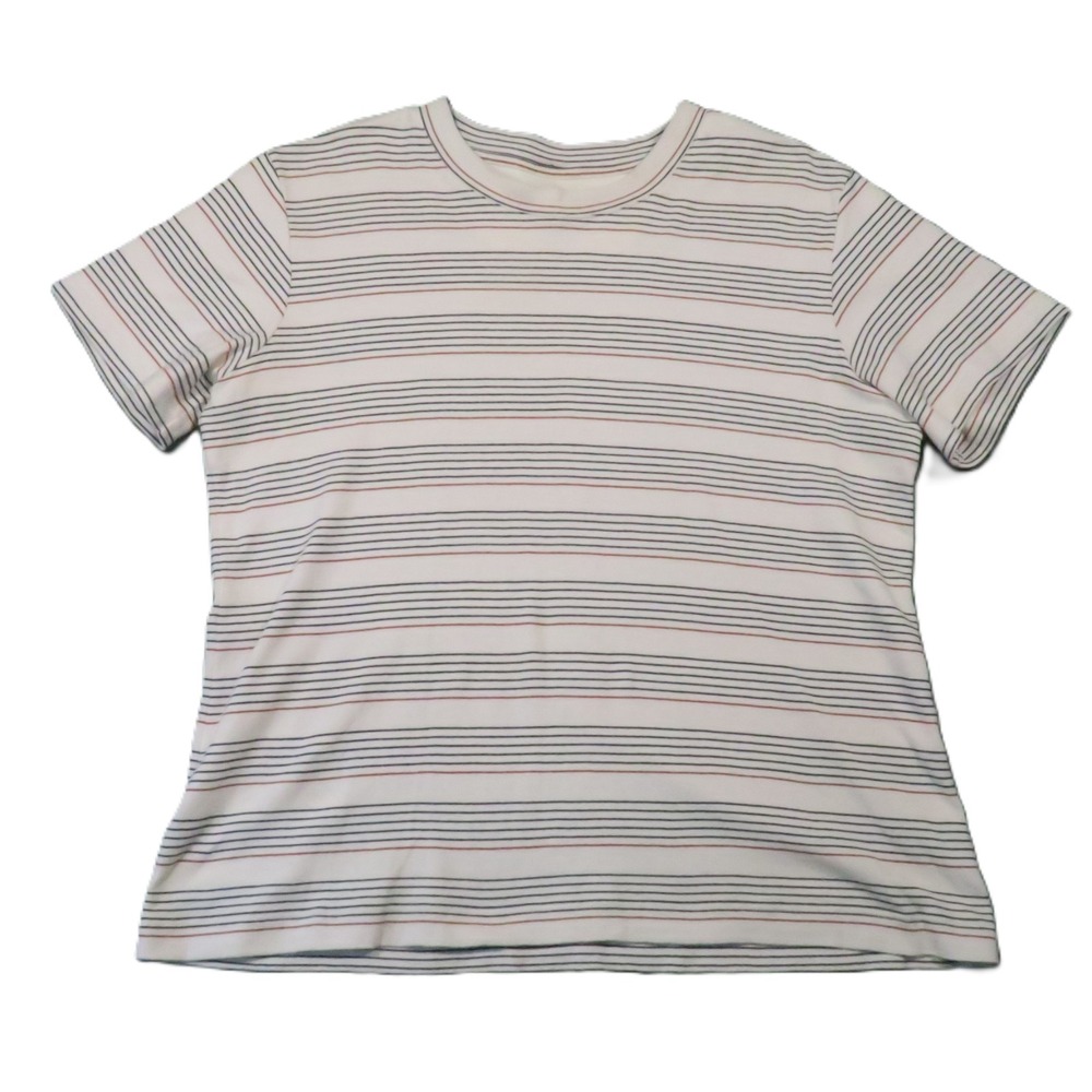 MM LaFleur Leslie T-Shirt Women L Cream Striped Organic Pima Crewneck Minimalist